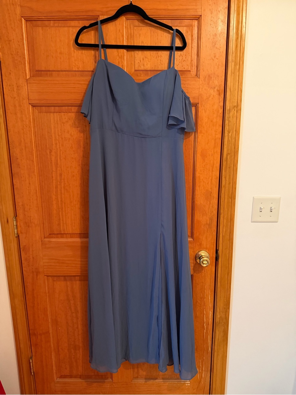 Ever Pretty Slate Blue Chiffon Off-Shoulder Maxi Dress